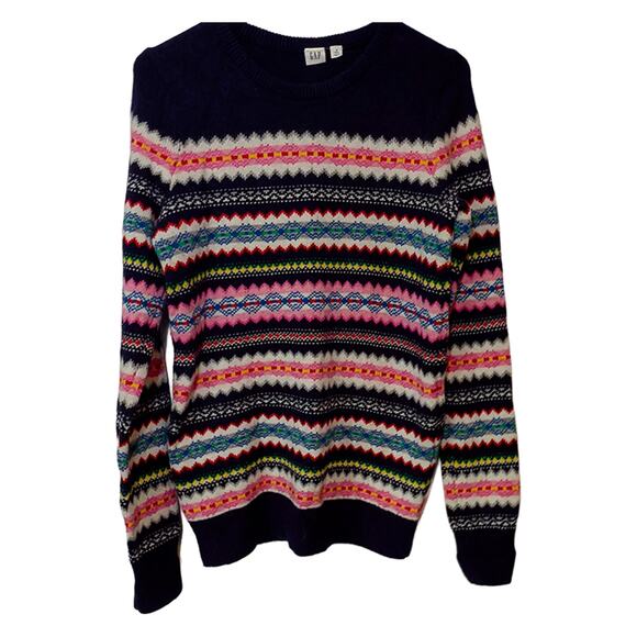 Gap Fair Isle Lovely Multicolor Stripe Crewneck Sweater Women's Small T - Picture 6 of 6